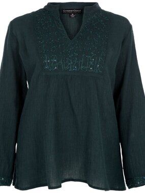 NWT 3x Ocean Green Hand-Beaded Tuxedo Tunic Gemstone Colors Greater Good 24/26w